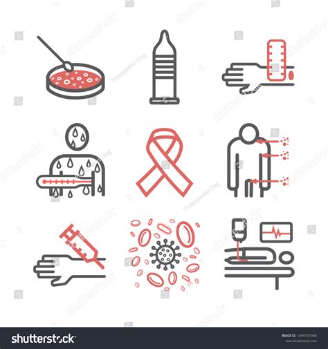 Hiv Aids Symptoms Treatment Line Icons เวกเตอร์สต็อก ปลอดค่าลิขสิทธิ์ 1494157346