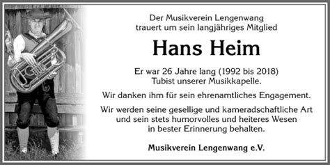 Traueranzeigen Von Hans Heim Augsburger Allgemeine Zeitung