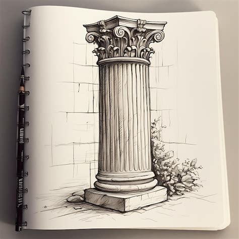 Premium Photo Sketch Very Simple Greek Column Sketchbook Drawing