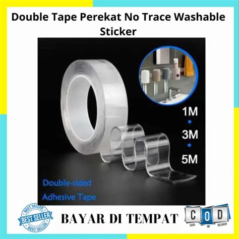 Cod Double Tape Perekat No Trace Washable Sticker Lakban Bening