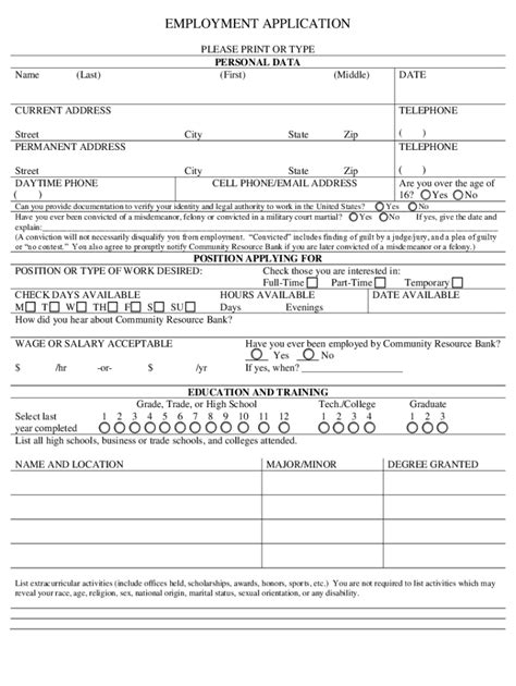 Fillable Online Employment Application Crb Bank Fax Email Print