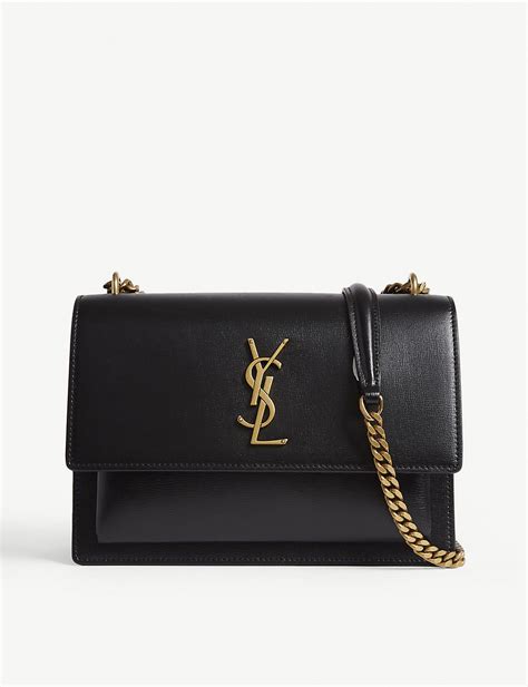 Saint Laurent Sunset Bolso Cruzado De Cuero Negro Dorado Tienda De