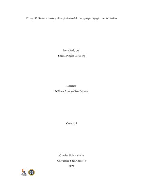 Ensayo Renacimiento Y Concepto Pedag Gico De Formaci N Ensayo El
