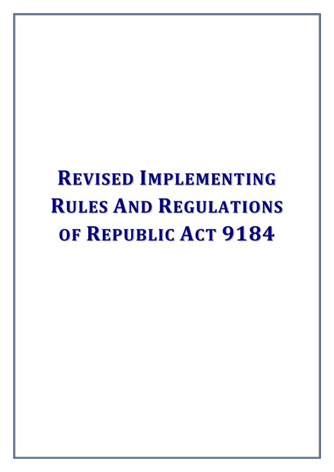 Revised Irr Revised Implementing Rules And Regulations Of Republic Act 9184 Revised