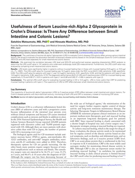 Pdf Usefulness Of Serum Leucine Rich Alpha 2 Glycoprotein In Crohns