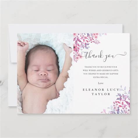 Floral Baptism Christening Photo Thank You Card Zazzle