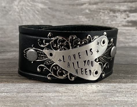 Hand Stamped Leather Cuff Bracelet Love Is All You Need Cuff Etsy