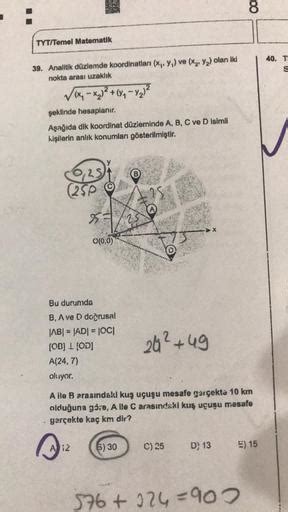 8 Tyt Temel Matematik 40 T S 39 Analitik Düzlemde Geometri