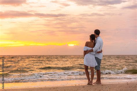 Honeymoon Couple Walking On Sunset Romantic Stroll On Lovers Key Beach