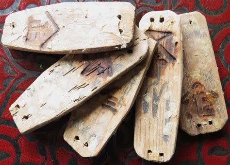 JAPANESE FISHING FLOATS WOODEN Slats 5 Kanji-Marks Fish Scales Ancient ...