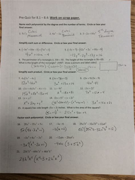 Algebra Turkey Review Answer Key