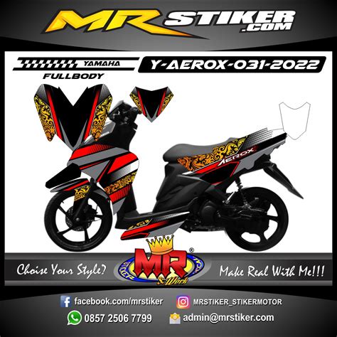 Stiker Motor Decal Yamaha Aerox Fullbody Red Grey Line Batik Graphic