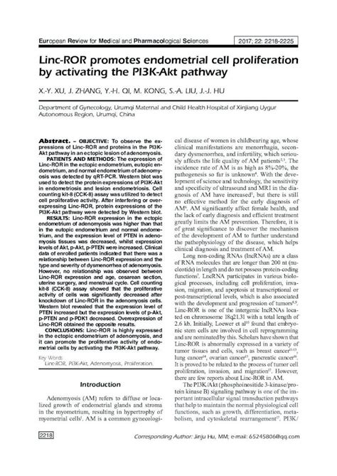 PDF Linc ROR Promotes Endometrial Cell Proliferation By Activating