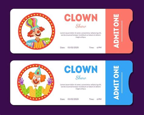 Premium Vector Clown Show Tickets Set Circus Cards Templates With