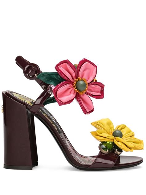 Dolce Gabbana floral appliqué ankle strap Sandals Farfetch