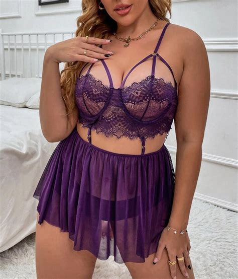 Sexy Plus Size Sheer Mesh Lace Harness Slips Without Panty Etsy