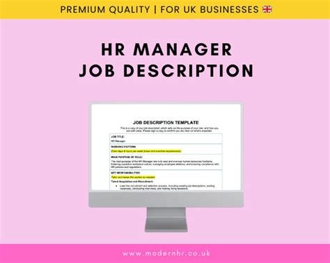 Hr Manager Job Description Template Editable Ms Word Etsy