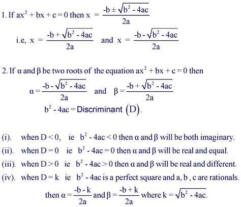 Quadratic Equations Formula For 11th Class Formula In Maths