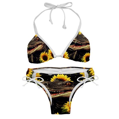 Crocodile Starry Sky Sunflower Swimwear Bikini Set With Detachable