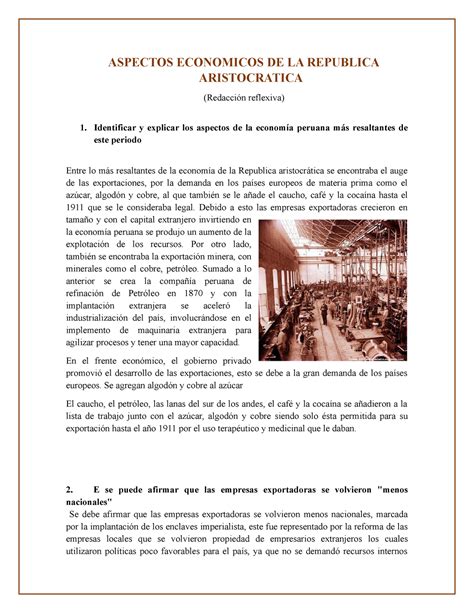 Aspectos Economicos DE LA Republica Aristocratica ASPECTOS ECONOMICOS