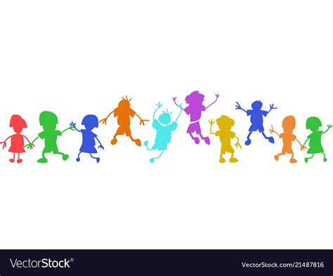 Colorful Doodle Happy Kids In A Row Royalty Free Vector