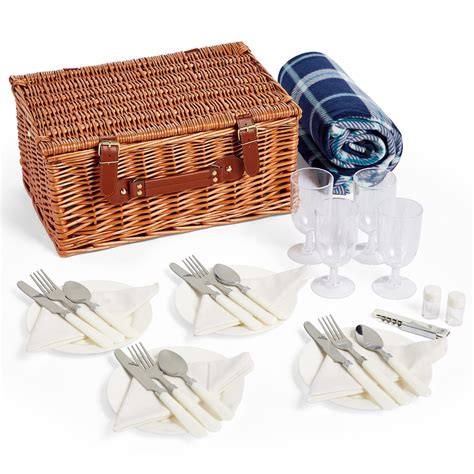 4 Person Picnic Basket Large Picnic Hamper Luxury Wicker Basket And Rug