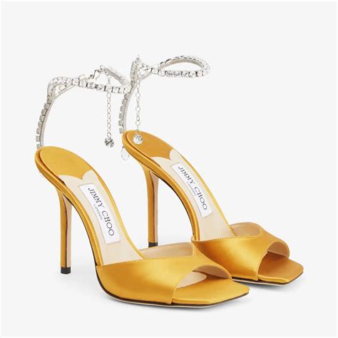 Saeda Sandal 100 水晶饰向日葵花色缎面凉鞋 夏季系列 Jimmy Choo