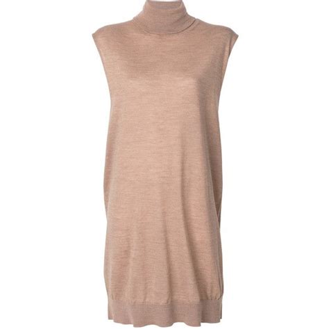 Erika Cavallini Turtleneck Sleeveless Sweater Dress Brown