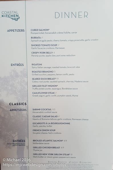 Oasis Coastal Kitchen Menus Royal Caribbean International Cruise Critic Community