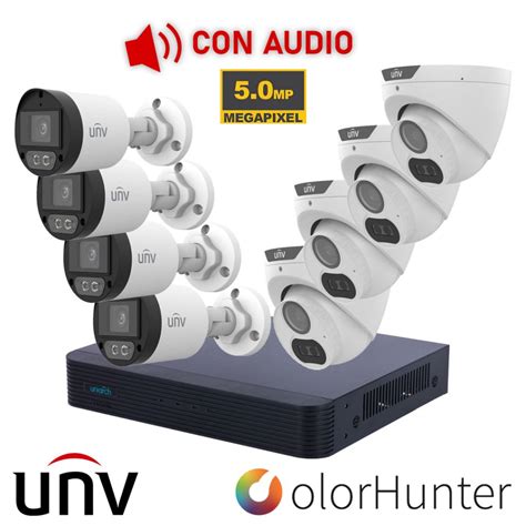 Kit De 8 Cámaras Metalicas 5MP Lite UNV Color Hunter AUDIO Cámaras de