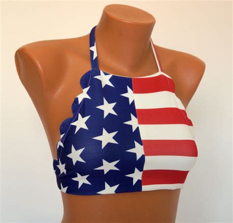 American Flag Scallop Bikini Topusa Flag High Neck Halter Etsy