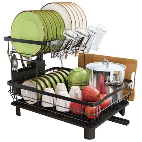 JASIWAY 2 Tier Metal Standing Dish Rack In Black J A2112 2 BK The