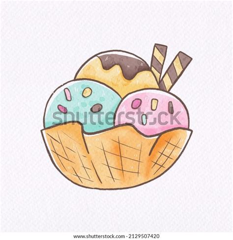 Cute Sweet Ice Cream Wafer On ภาพประกอบสตอก 2129507420 Shutterstock