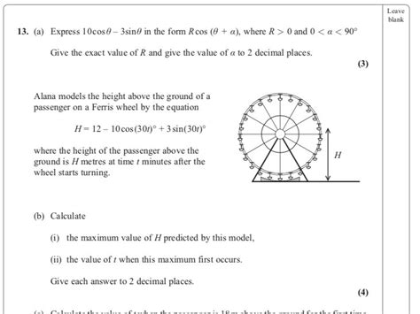 Trigonometry Modelling Edexcel A Level Maths Exam Questions