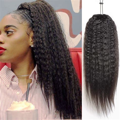 Long Yao Kinky Straight Human Hair Drawstring Ponytail For