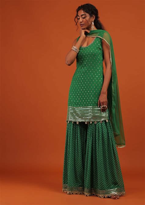 Buy Green Georgette Sharara Suit With Net Dupatta KALKI Fashion India