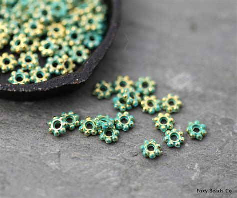 Mykonos Beads Greek Beads Green Patina Tiny Flower Beads Bead