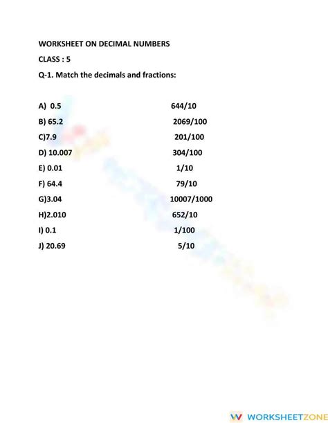 Tenths And Hundredths Worksheet