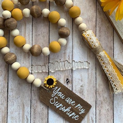 Sunflower Wood Bead Garland Sunflower Summer Tiered Tray Etsy