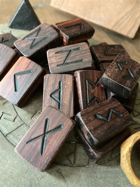 Indian Rosewood Hardwood Hand Burnt Wooden Elder Futhark Rune Tiles