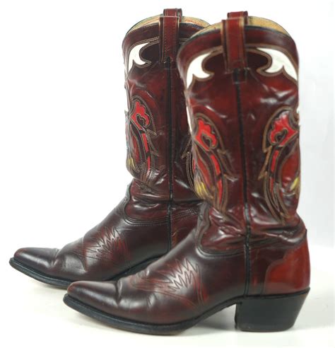 Texas Vintage Inlay Cowboy Western Boots Multicolor Eagles Us Made Men