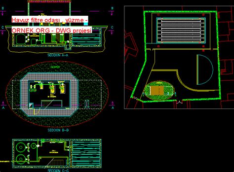 Proje Sitesi Havuz filtre odası yüzme Autocad Projesi