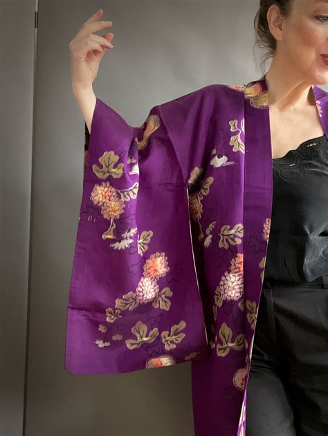 Sumire Antique Silk Meisen Haori In Deep Purple