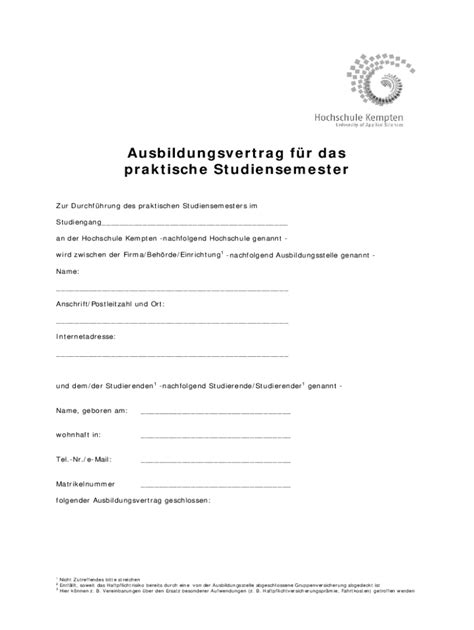 Ausfüllbar Online Ausbildungsvertrag fr das praktische Studiensemster