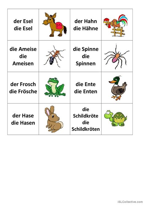 Memospiel Tiere allgemeine Deutsch DAF Arbeitsblätter pdf doc