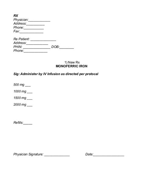 Fillable Online Iron Intravenous Infusion Outpatient Orders Page Of