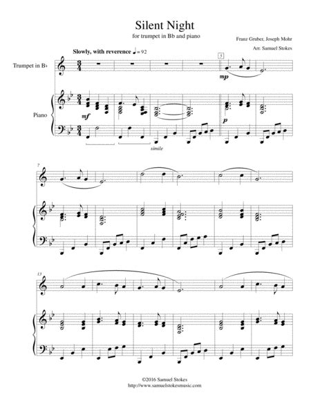 Silent Night For Trumpet And Piano Arr Samuel Stokes Sheet Music