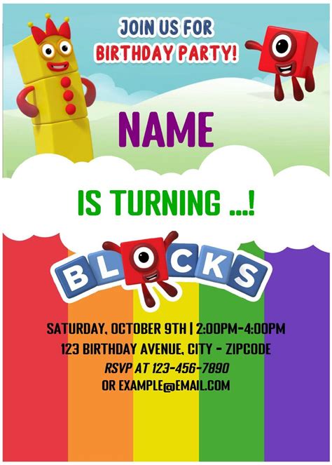 Free Editable PDF Rainbow Numberblocks Birthday Invitation Templates