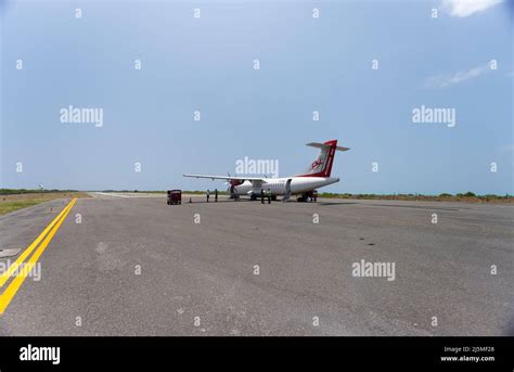 Aggati island airport, Lakshadweep, India. Air India Alliance air plane ...