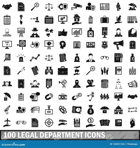 100 Legal Department Icons Set Simple Style Stock Vector